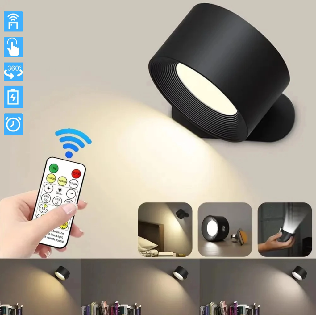 Lámpara LED de Pared Inteligente 360° con Control Remoto