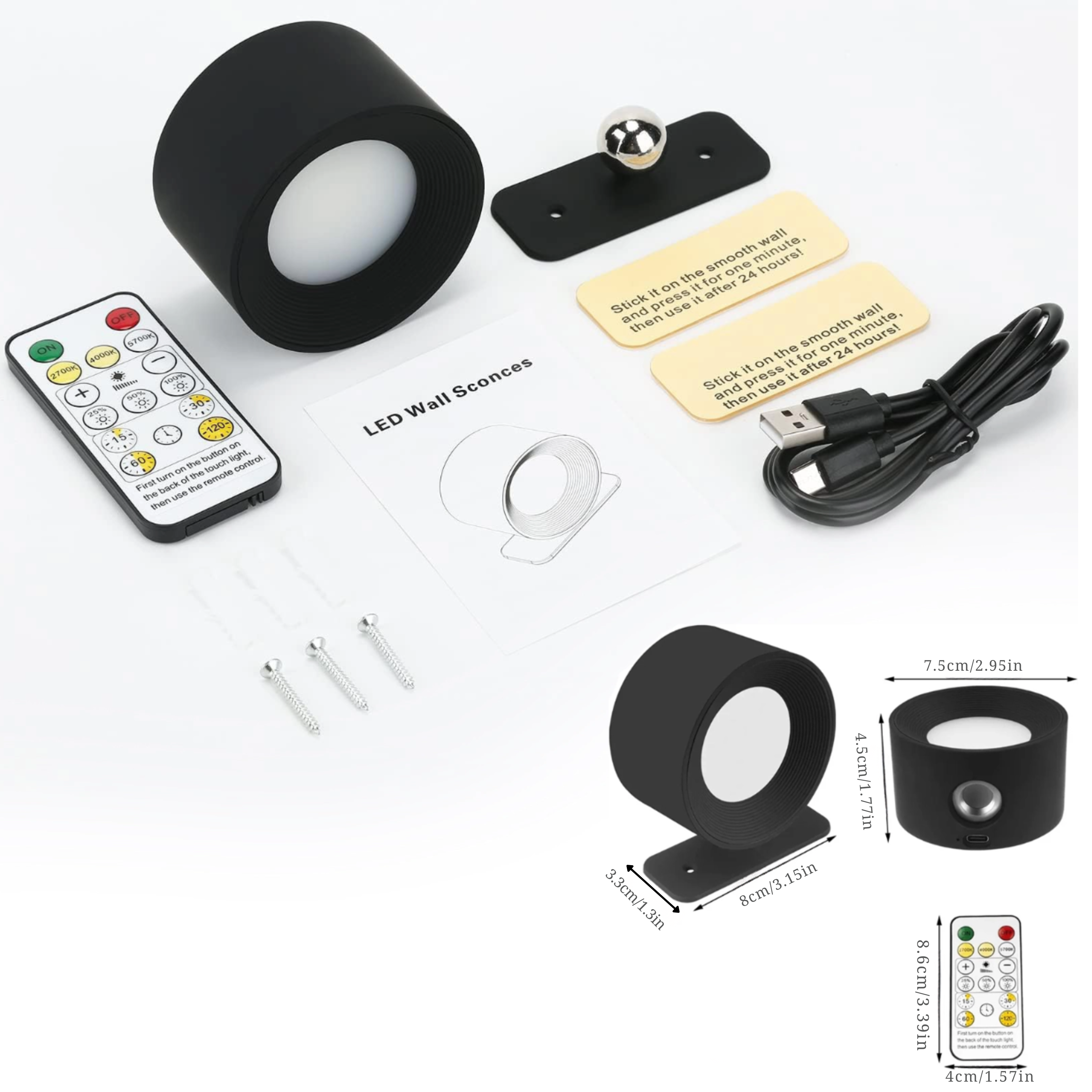 Lámpara LED de Pared Inteligente 360° con Control Remoto